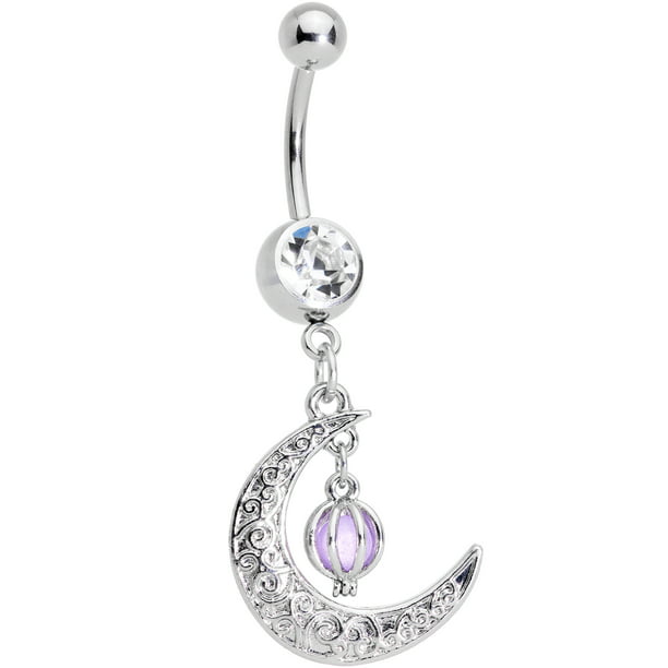 Fancy Pressure Setting CZ Stone 925 Sterling Silver with Stainless Steel Belly Button Rings 